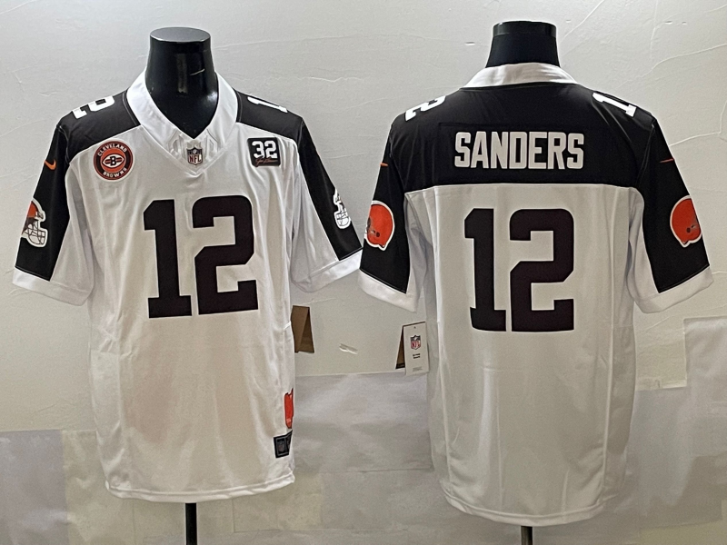 Men Cleveland Browns 12 Sanders white Nike NFL 2025 Jersey 001